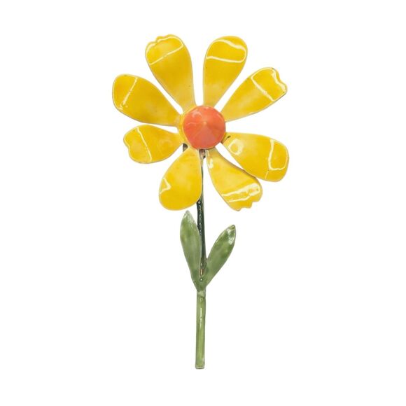 Vintage Original By Robert Enamel Flower Brooch Pin Yellow Orange Daisy Signed - Picture 1 of 10